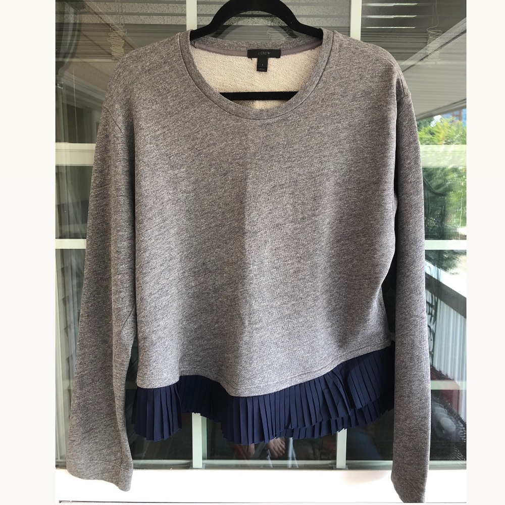 J. Crew Gray Sweatshirt w/ Navy Pleated Ruffle Hem